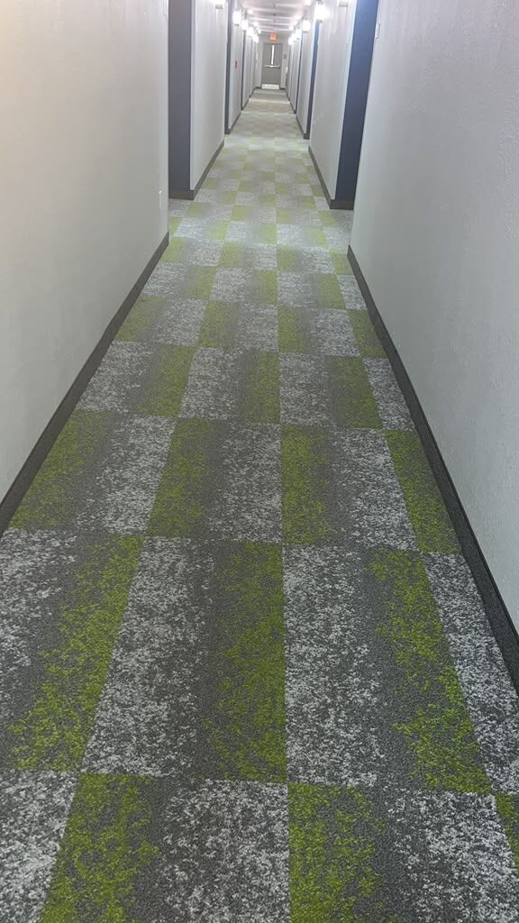 Green patterned commercial carpet cleaning